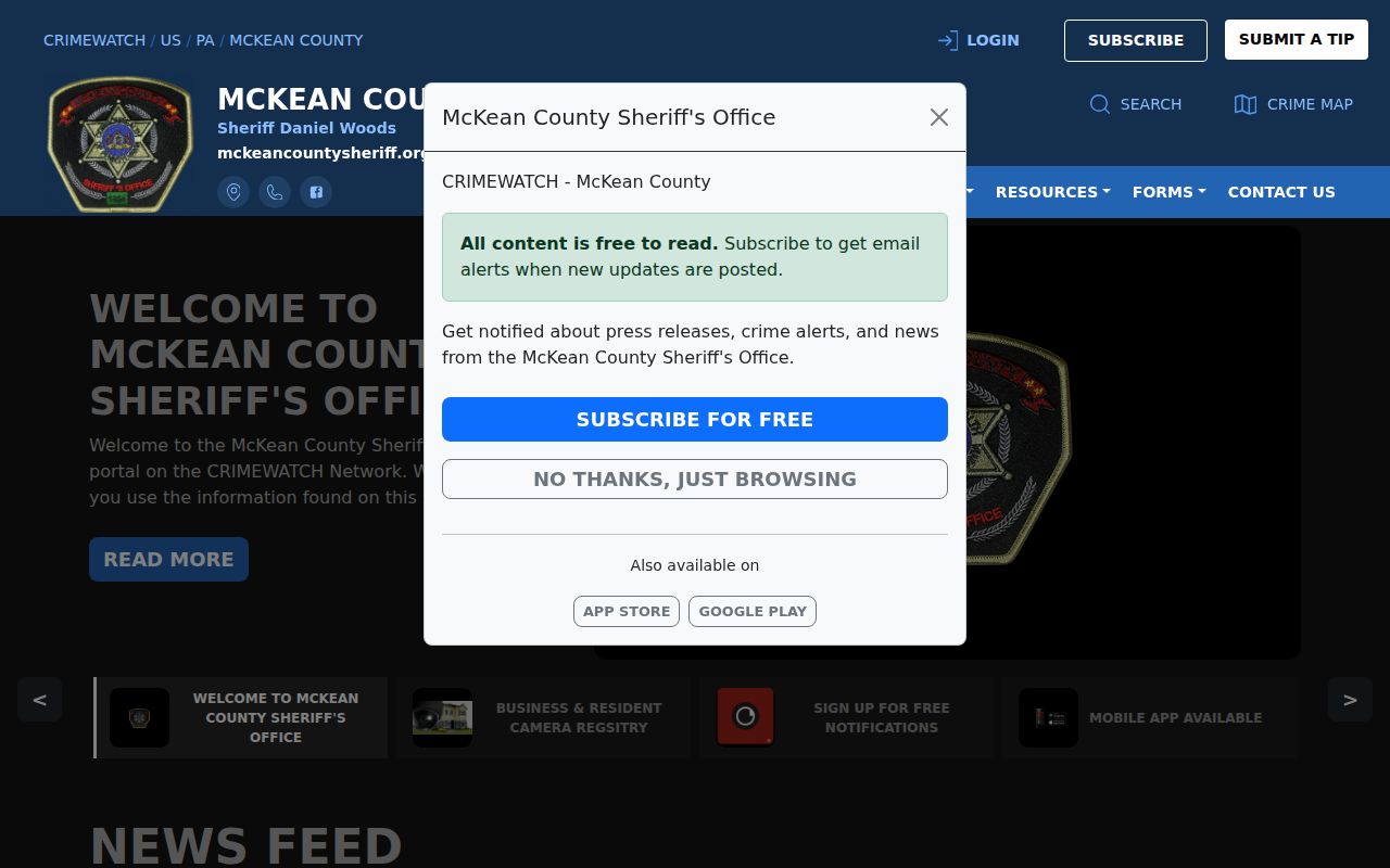 McKean County Sheriff CRIMEWATCH menus compared with 24-hour release records