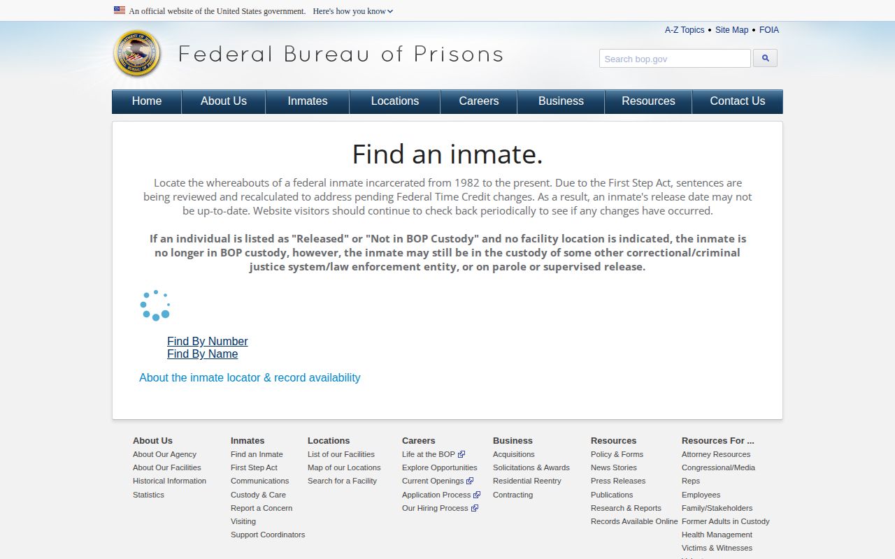 BOP locator used for FCI McKean released inmate records