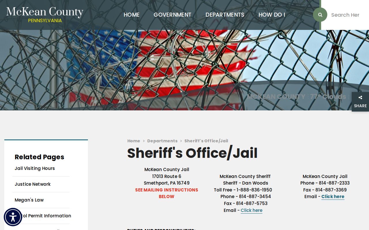 McKean County Jail official contact and release-record source