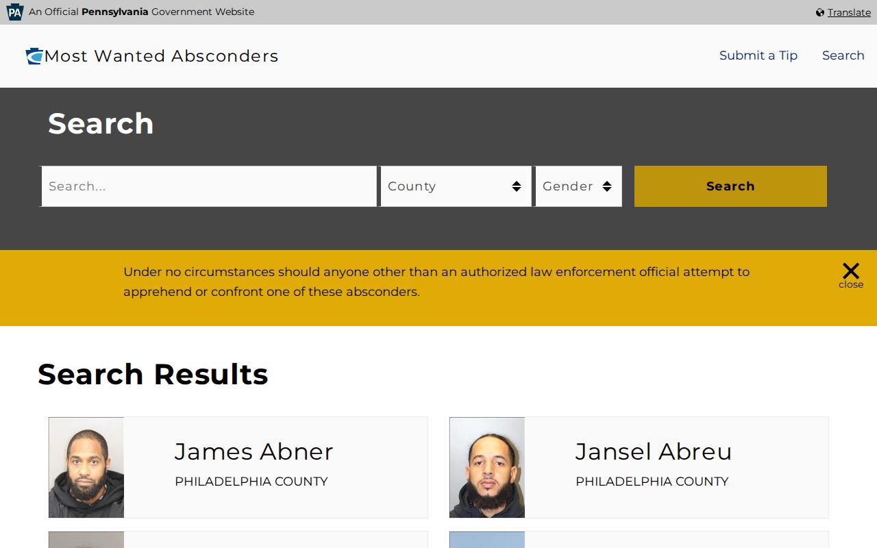 McKean County state parole absconder release-supervision search